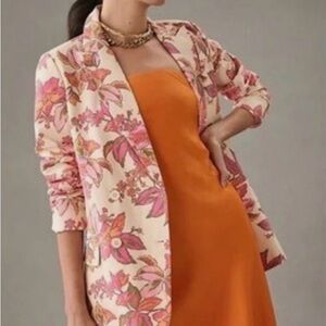 NWT Anthropologie Floral Blazer in Pink and Cream